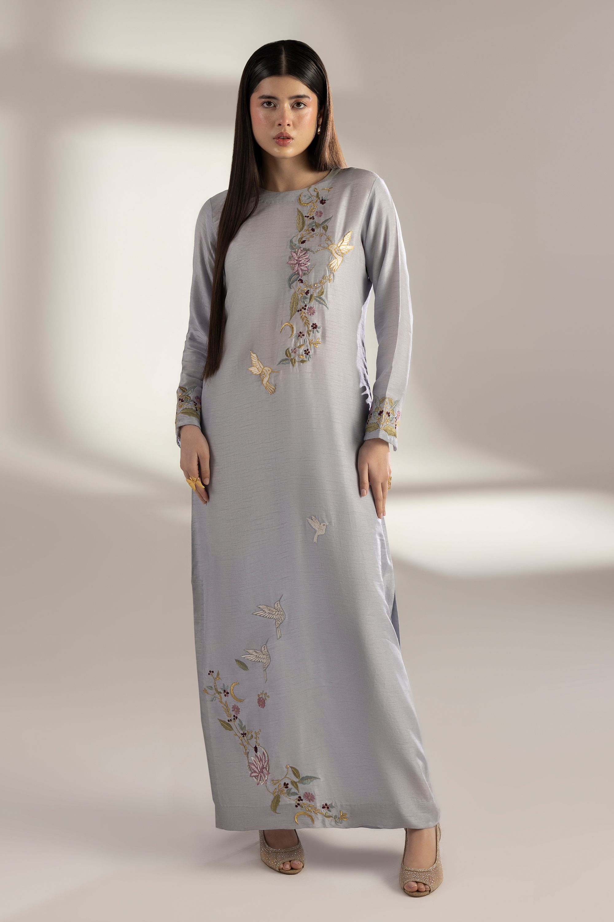 Silver Light - Embroidered Raw silk 2 piece
