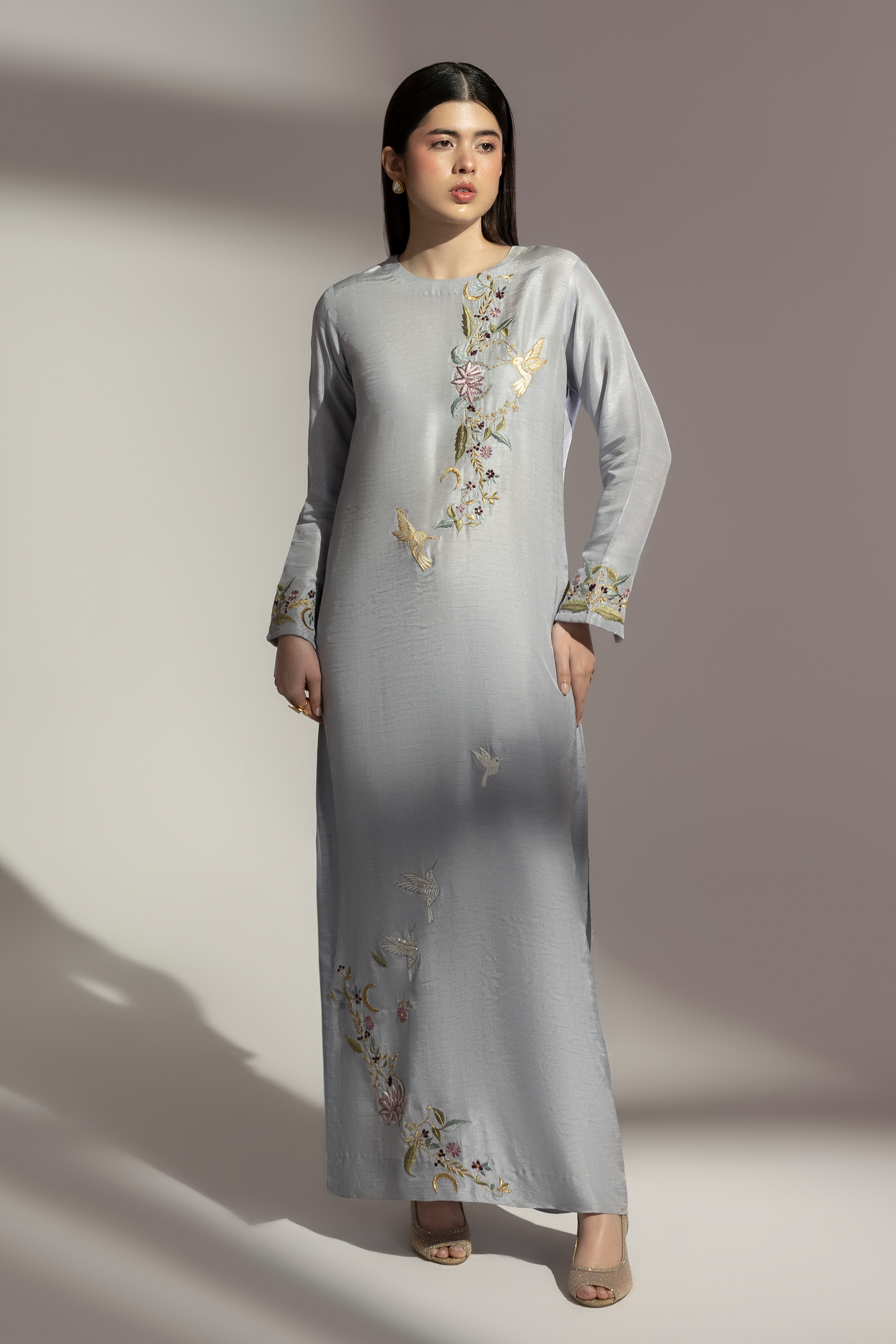 Silver Light - Embroidered Raw silk 2 piece