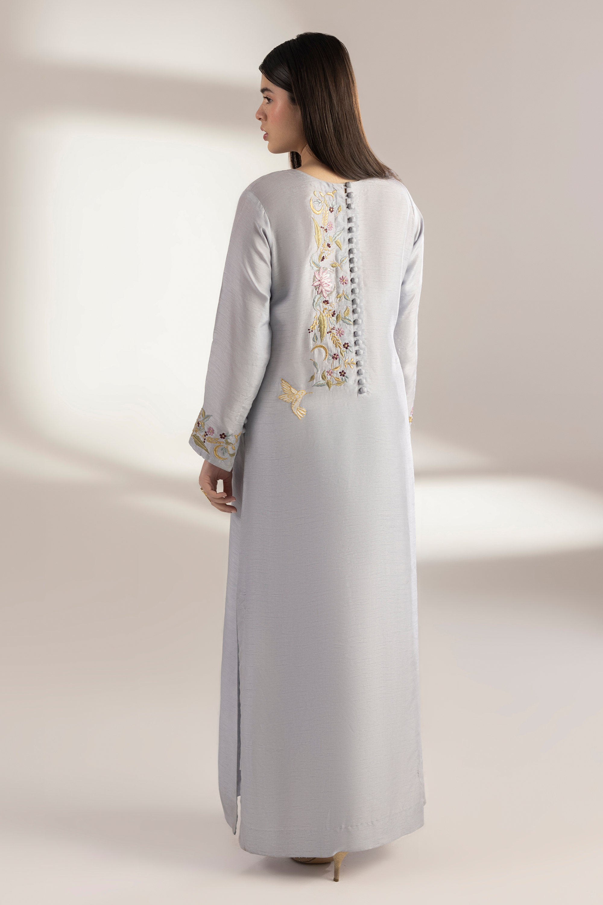 Silver Light - Embroidered Raw silk 2 piece