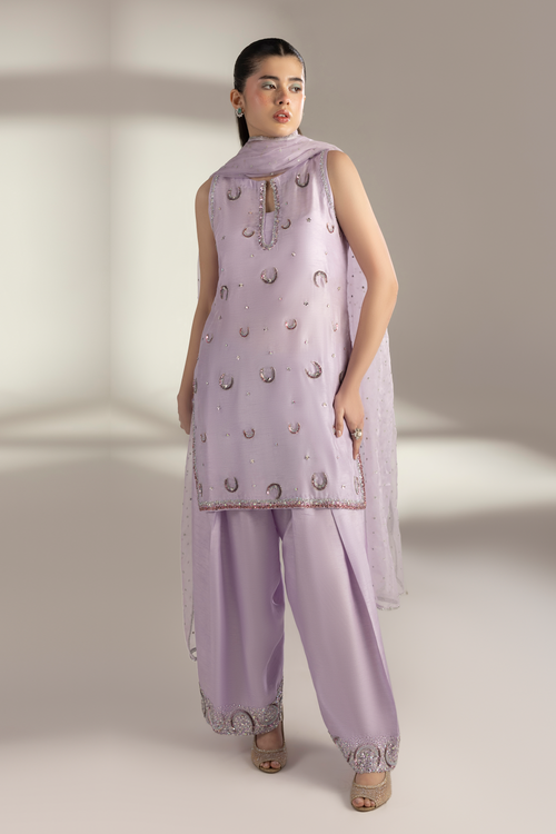 Lilac Moon - Embroidered Raw silk 3 piece