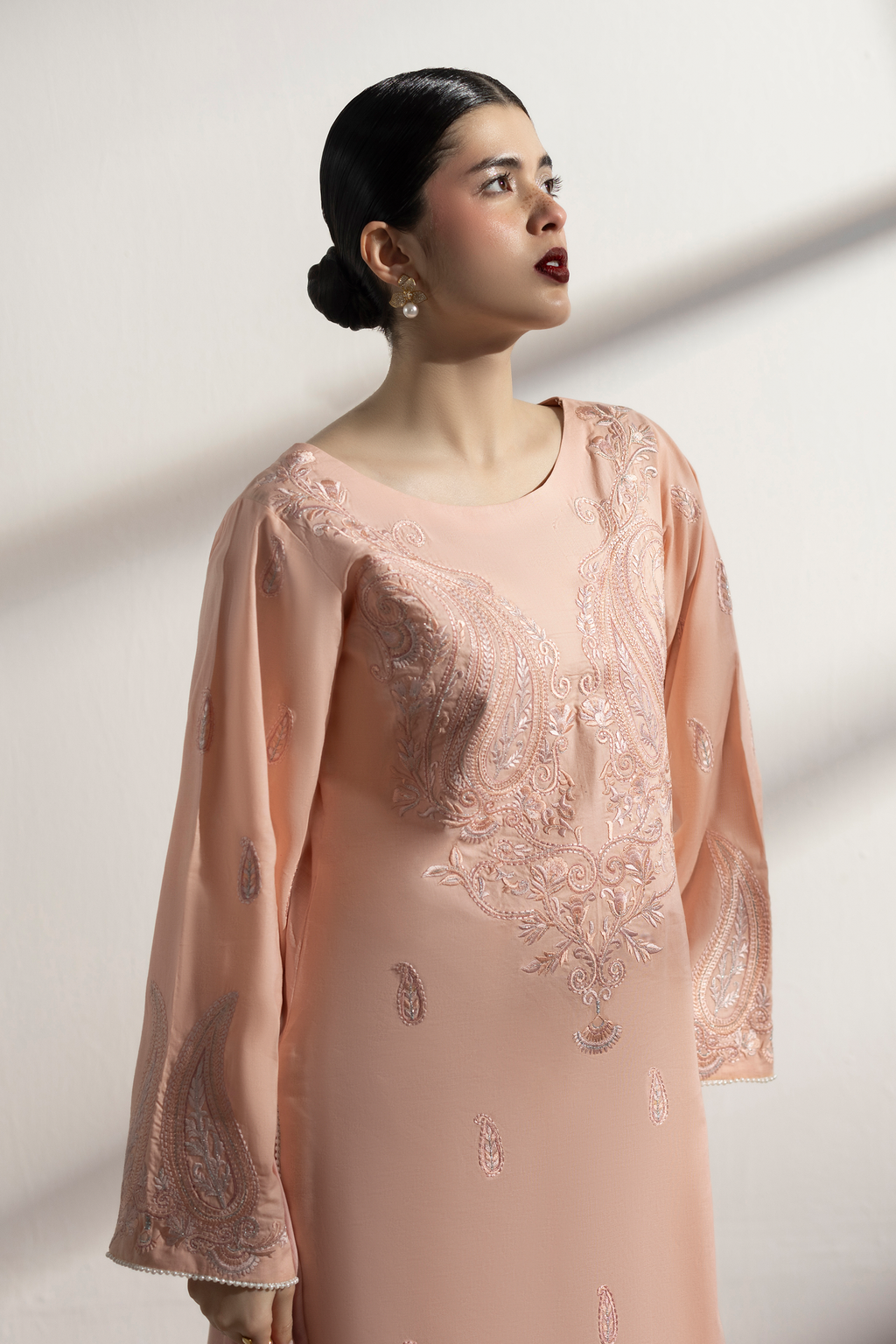 Peach & Paisley - Embroidered Layered Lawn 2 piece