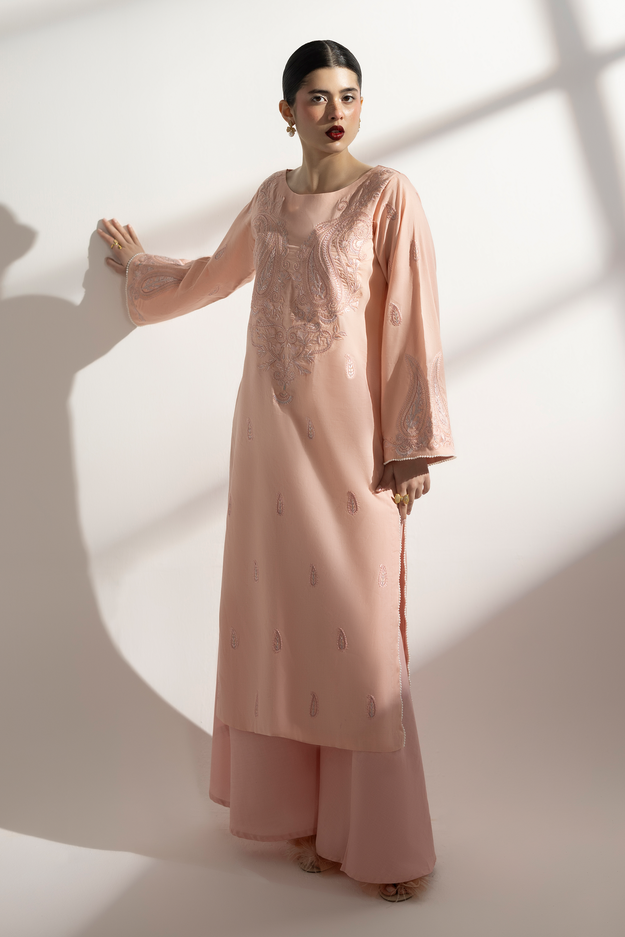 Peach & Paisley - Embroidered Layered Lawn 2 piece