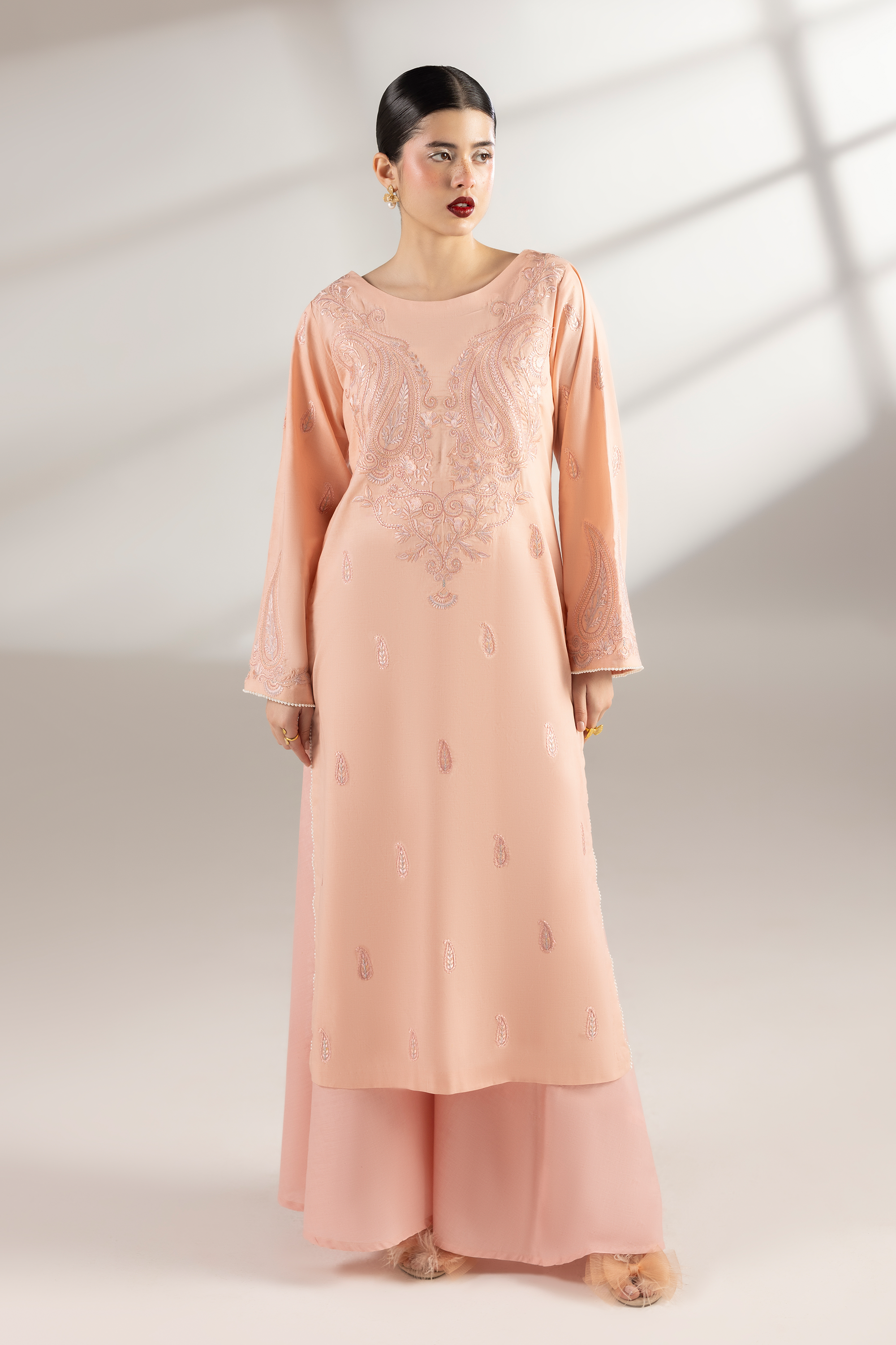 Peach & Paisley - Embroidered Layered Lawn 2 piece